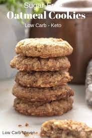 In a medium size bowl add both flours, oat meal,salt, baking soda & cinnamon, stir together & set aside till needed. Sugar Free Oatmeal Cookies Low Carb Keto Low Carb Maven