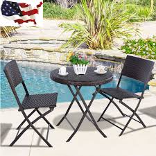 3pc Folding Round Table Chair Bistro Set Rattan Wicker Outdoor Furniture Good Wicker Out Coffee Table With Chairs Outdoor Coffee Tables Outdoor Patio Decor