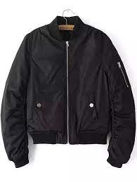 Stand Collar Zipper Crop Black Coat Bomber Jacket Women Fashion Jackets