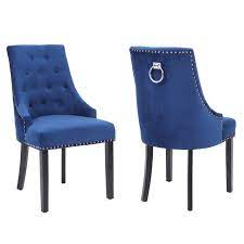 These velvet dining chairs work are perfect for a contemporary dining room. Neo 2x High Back Studded Velvet Dining Chair Button Tufted Ring Knocker Armchair Chairs Midnight Blue Buy Online In Maldives At Maldives Desertcart Com Productid 164549161