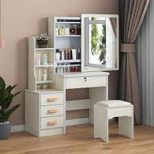 It has a rectangular top, sleek straight legs, 2 drawers with round metal knobs. C918 Simple Modern Dresser Household Bedroom Dressing Table Density Board Makeup T Able With Mirror Drawer Lock Stool Living Room Cabinets Aliexpress