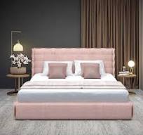 Bingkai Tempat Tidur Berlapis Kain Modern Warna Pink dengan ...