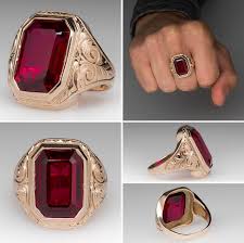 Vintage Created Ruby Bold Mens Ring Rings For Men Mens Gemstone Rings Mens Gold Rings
