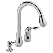 The premium kitchen faucet has a solid brass and stainless steel construction with handles made of zinc alloy. P188102lf Sd Single Handle Kitchen Pull Down With Soap Dispenser