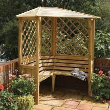A Beautiful Wooden Corner Seated Garden Arbour That Will Fit Into Any Right Angled Corner Description From Westm Garden Arbour Seat Corner Garden Wooden Arbor