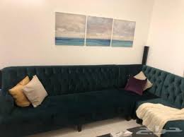 كنب حرف L اخضر عشبي