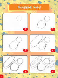 Buku gambar, buku sketsa, drawing pen, spidol warna, pensil warna, watercolour, oil pastel, pallet, origami, stik kreasi. Step By Step Mewarnai Buah Pepaya Dengan Oil Pastel Cikal Aksara