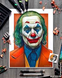 Drawing Joker With Colored Pencils And Markers Joaquin Phoenix Colored Pencil Artwork Joker Art Drawing Colorful Drawings