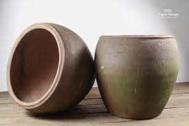 Modern ceramic planters with wooden stand, peach. Large Handmade Ceramic Planters Jardiniere