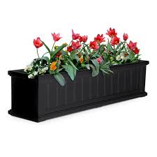 Black gourmet window boxes, 3 1/2 x 1 3/4 x 6 1/2. Mayne Cape Cod 4 Ft Black Window Box 4841 B Rona