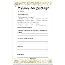 Tomorrow, i will be fifty years old. Amazon Com 50th Birthday Party Game Wishes Cards Black And Gold Set Of 30 Handmade Products