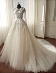 Gaun Pengantin Cystal Lengan Panjang Gaun Pesta Perkawinan Gaun Pengantin Brokat Gaun Pesta