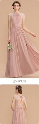 Us 130 00 A Line Scoop Neck Floor Length Chiffon Lace Bridesmaid Dress With Bow S Jj S House Lace Chiffon Bridesmaid Dress Lace Bridesmaid Dresses Lace Bridesmaids