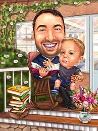 A father addresses his son in the doorway drawing. Hand Drawn Father And Son Caricature Drawing Fully Customized Order Easy And Fast Caricature24 Com