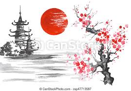 This is partly because, among other things, their uncomplicated beauty can be appreciated by almost anyone. Japan Traditional Japanese Painting Sumi E Art Sakura Sun Temple Japan Traditional Japanese Painting Sumi E Art Canstock