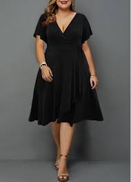 Plus Size Faux Wrap Dress Plus Size Butterfly Sleeve Plunging Neck Ruffle Hem Dress Butterfly Sleeve Dress Plus Size Dresses Fashion