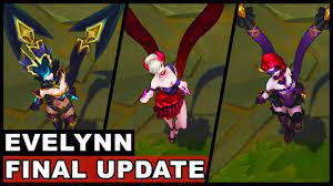 Well you're in luck, because here they come. All Evelynn Skins Final Update 2017 Rework Tango Masquerade Shadow Safecracker League Of Legends Youtube
