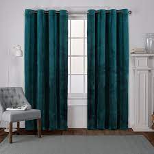 Set Of 2 108 X54 Velvet Heavyweight Window Curtain Panel With Grommet Top Teal Exclusive Home In 2021 Teal Curtains Home Curtains Velvet Curtains