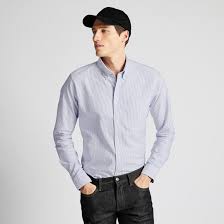 Men Slim Fit Striped Oxford Shirt Button Down Collar