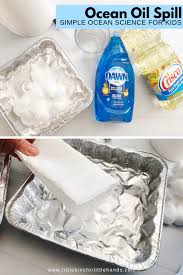Earth day water pollution activity: Oil Spill Cleanup Experiment Little Bins For Little Hands