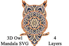 Download 3d Mandala Owl With 4 Layers Svg 648336 Paper Cutting Design Bundles