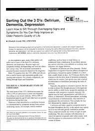 Sorting Out The 3 Ds Delirium Dementia Depression