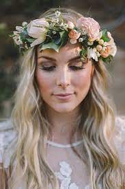 Boho Wedding Hairstyles With Flower Crown Weddinghairstyle Weddinghair Bohowedding Weddin Flower Crown Hairstyle Peach Wedding Flowers Flower Crown Wedding