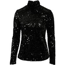 Nly Design Sequins Turtleneck Turtle Neck Sequin Embellished Top Turtleneck Shirt