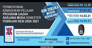 Program yang ditawarkan adalah secara sepenuh masa atau separuh masa dalam pengajian berikut: Permohonan Kemasukan Pelajar Program Ijazah Sarjana Muda Umk Sesi Februari 2021 Dibuka Edu Bestari
