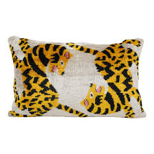 Hidden flap covered zipper for easy insertion and removal of designer silver lumbar pillow cover, spiral sequins glitter sparkly pillows cover, 12x16 inch (30x40 cm) lumbar pillow cover, rectangle silk lumbar. Tiger Ikat Velvet Pillow Silk Lumbar Cushion Cover Chairish
