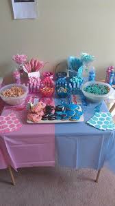 Gender Reveal Pink And Blue Table Set Up Gender Reveal Party Food Baby Gender Reveal Party Gender Reveal Party