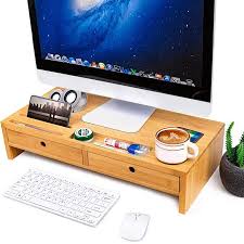 Wood monitor stand riser, 2 tiers desk organizer stand with cellphone holder, laptop printer stand with cable management, for computer, notebook, printer holder, 16.5 inches by ergo tab, black 4.6 out of 5 stars 247 Bamboo Monitor Stand Riser With Drawers Sturdy Desk Organizer Laptop Stand With Keyboard Storage Office Compu Laptop Stand Keyboard Storage Desk Organization