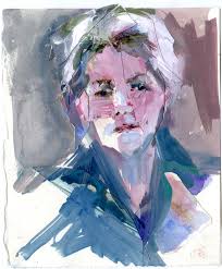 In reverse order. This evening's collage over a July 2017 watercolor of the  same view from our window facing north