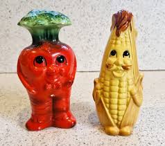 Salt and Pepper Shakers, Quirky, Vegetables, Sweetcorn, Pepper, Vintage,  Kitsch, Unique, Made in Japan, Japanese, Anthropomorphic
