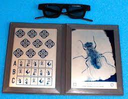 From the vectograph, the titmus fly test was developed, which involves the use of an image of a large housefly portrayed at different depths. Wirt Titmus Fly Test W Specs Stereo Tests Optical Equipment Ophthalmic Instruments Optical Equipment And Optometry Supplies