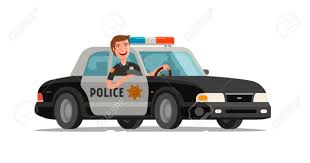 Happy Policeman Goes On Police Car With Flashing Lights Cartoon Royalty Free Cliparts Vectors And Stock Illustration Image 89093883