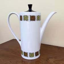 Myott England Retro 1960s Coffee Pot Aztec Pattern White Orange Yellow Black Vintage Coffee Pot Aztec Pattern Vintage Tableware