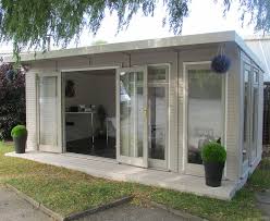 Garden Ideas Garden Room Design With Grey Wall Ideas And Blac Vases In The Corner Appealing Garden Room Design Summer House Garden Garden Cabins Shed Design
