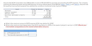 Solved Assume That Acw Corporation Has 2018 Taxable Incom Chegg Com