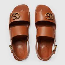 Shop The Mens Leather Sandal With Double G By Gucci Designed With A Clean Silhouette That Features Two Mens Leather Sandals Leather Men Brown Leather Sandals