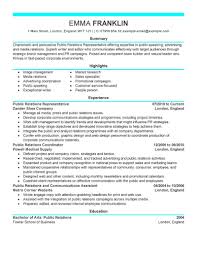 best public relations resume example