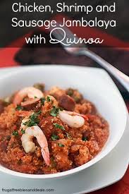 Chicken Shrimp And Sausage Jambalaya With Quinoa Frugal Living Mom Recipe Shrimp And Sausage Jambalaya Jambalaya Recipes