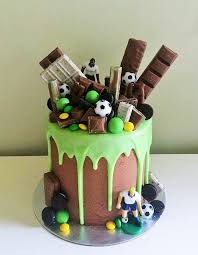 Layers By Grace 3 Layer Chocolate Cake With A Vibrant Green Drip And Soccer Themed Decorations Con Soccer Birthday Cakes Soccer Cake Childrens Birthday Cakes