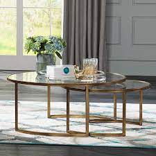 French vintage gilt brass and glass coffee table with nesting side tables. Rhea 42 Wide Gold Leaf And Glass Nesting Tables 2 Piece Set 32t61 Lamps Plus
