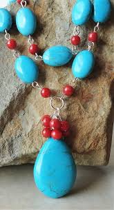 Turquoise Stone Necklace Red Coral Double Etsy Turquoise Stone Necklaces Multi Gemstone Necklace Love Necklace