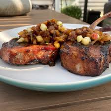 Smoky Pork Chops With Caramelized Onion Honeycrisp Compote By Jeff Mauro In 2020 Food Network Recipes Smoky Pork Pork