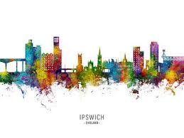 Ipswich England Skyline By Michael Tompsett In 2020 Ipswich England Modern Art Prints Ipswich