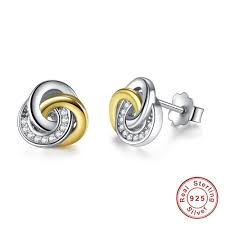 925 Sterling Silver Gold Color Twist Love Knot Stud Earrings Knot Stud Earrings Gold Jewelry Fashion Sterling Silver Jewelry