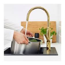 Whichever tap your choose, you'll save water with every use, thanks to an integrated aerator that mixes in air and reduces your water consumption significantly. Nyvattnet Kitchen Mixer Tap Polished Polished Brass Colour Ikea Ireland Kitchen Faucet Kitchen Mixer Taps Ikea Kitchen Faucet