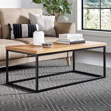 Diy wood and metal coffee table. Doxa Solid Wood Modern Industrial Coffee Table Black Metal Box Frame Natural Oak Finish Walmart Com Modern Industrial Coffee Table Industrial Coffee Table Coffee Table Wood